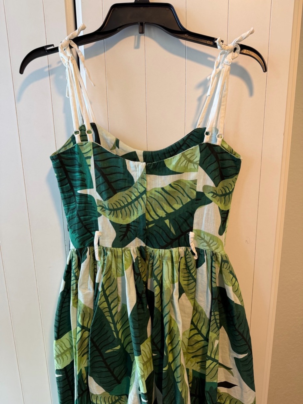 065 Collectif Green Leaf Tie-Strap Sundress Small, 1950s inspired SZ XS - Picture 3 of 7